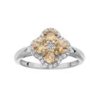 Sterling Silver Citrine & White Topaz Flower Ring, Women's, Size: 8, Orange