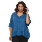 Plus Size French Laundry Lace-up Cold Shoulder Top, Women's, Size: 2xl, Blue Other