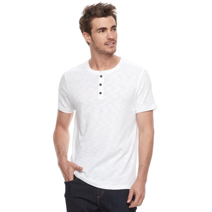 Men's Apt. 9&reg; Modern-fit Slubbed Henley, Size: Large, White
