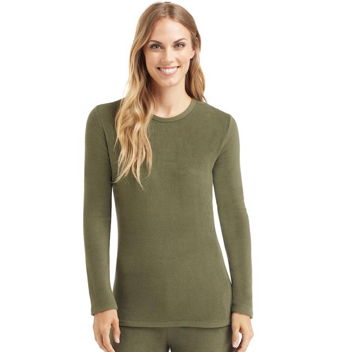 Women's Cuddl Duds Softwear Crewneck Top, Size: Small, Dark Green