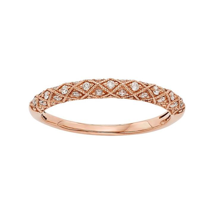 1/6 Carat T.w. Igl Certified Diamond 14k Gold Art Deco Wedding Ring, Women's, Pink
