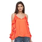 Women's Jennifer Lopez Cold-shoulder Ruffle Top, Size: Medium, Med Orange