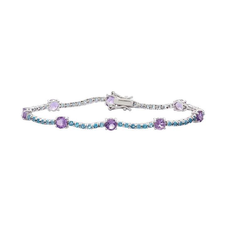 Sterling Silver Amethyst & London Blue Topaz Tennis Bracelet, Women's, Size: 7.25, Multicolor