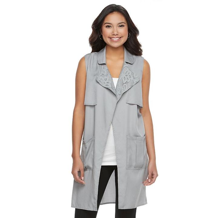 Juniors' Candie's&reg; Draped Long Vest, Girl's, Size: Medium, Med Grey