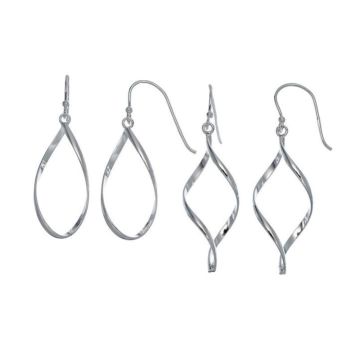 Pure 925 Sterling Silver Teardrop Twisted Earring Set, Women's, Grey