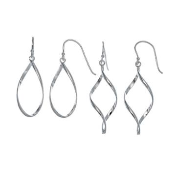 Pure 925 Sterling Silver Teardrop Twisted Earring Set, Women's, Grey