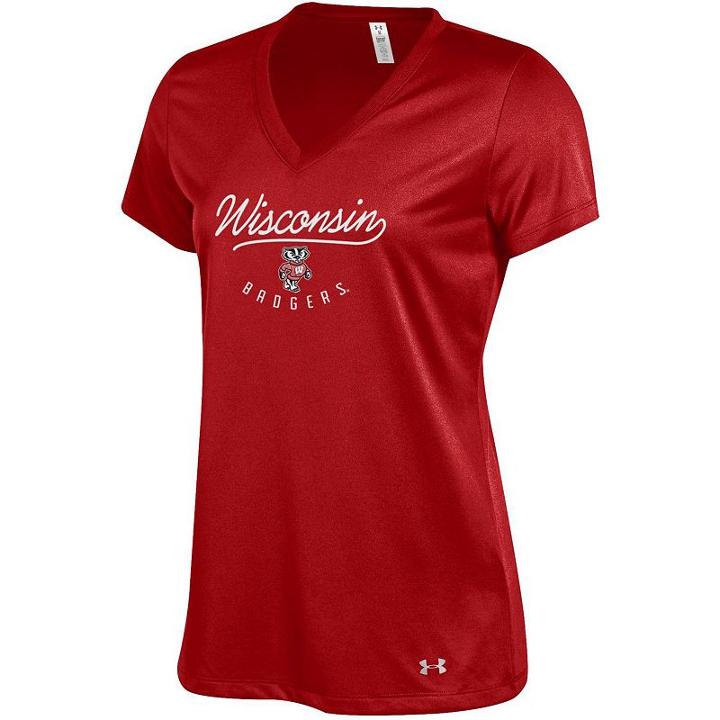Women's Under Armour Wisconsin Badgers Tech V-neck Tee, Size: Xl, Red