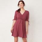 Women's Lc Lauren Conrad Print Fit & Flare Dress, Size: Small, Dark Red
