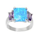 Journee Collection Simulated Opal And Cubic Zirconia Sterling Silver 3-stone Ring, Women's, Size: 6, Multicolor