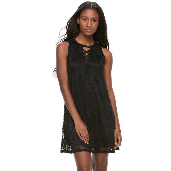 Juniors' Liberty Love Lace Shift Dress, Teens, Size: Medium, Black