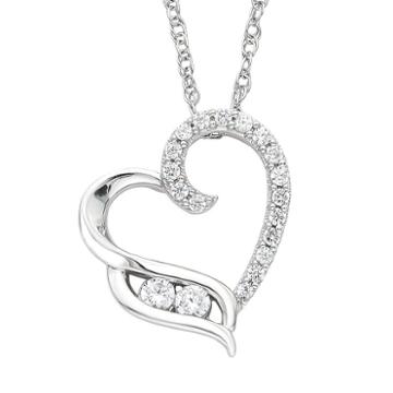 Sterling Silver 1/4 Carat T.w. Diamond 2-stone Heart Pendant, Women's, Size: 18, White