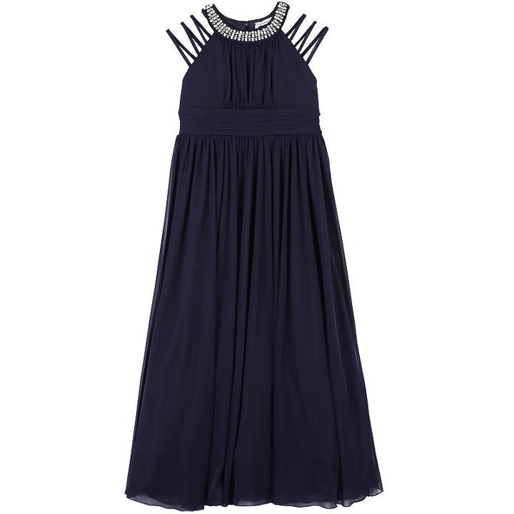 Girls Plus Size Speechless Jewel High Neck Cutout Sleeve Maxi Dress, Size: 20 1/2, Blue (navy)