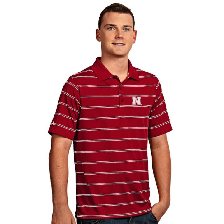 Men's Antigua Nebraska Cornhuskers Deluxe Striped Desert Dry Xtra-lite Performance Polo, Size: Medium, Dark Red