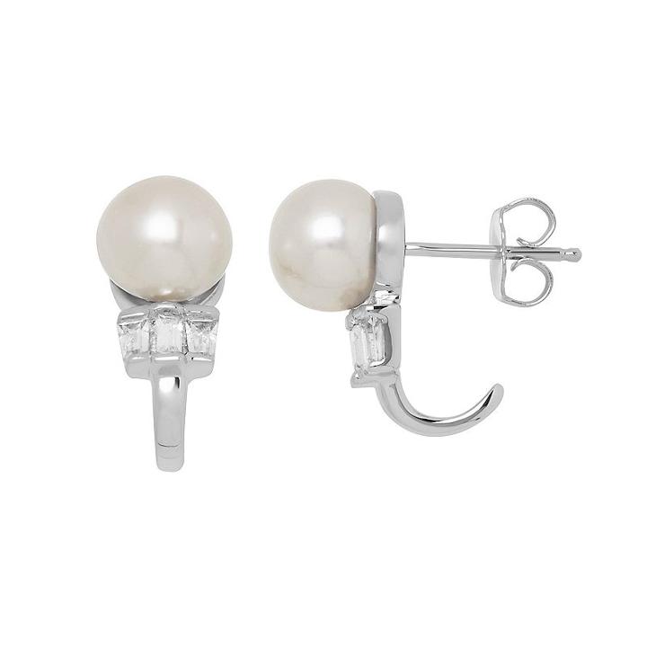 Simply Vera Vera Wang Sterling Silver Freshwater Cultured Pearl & Lab-created White Sapphire J-hoop Earrings, Women's