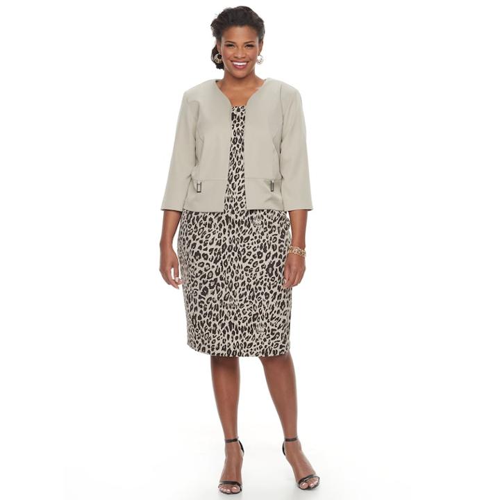 Plus Size Maya Brooke Animal Sheath Dress & Solid Jacket Set, Women's, Size: 14 W, Grey