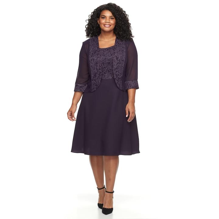 Plus Size Maya Brooke Floral Embellished Sheath Dress & Jacket Set, Women's, Size: 16 W, Purple Oth