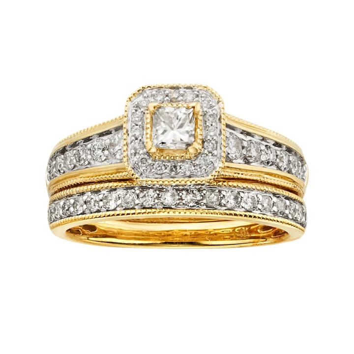 14k Gold 1-ct. T.w. Igl Certified Princess-cut Diamond Frame Ring Set, Women's, Size: 8.50, White