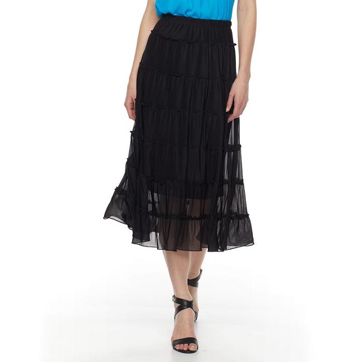 Women's Dana Buchman Tiered Midi Skirt, Size: Medium, Black