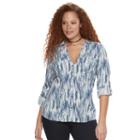 Plus Size Rock & Republic&reg; Tie-dye Roll-tab Shirt, Women's, Size: 0x, Blue
