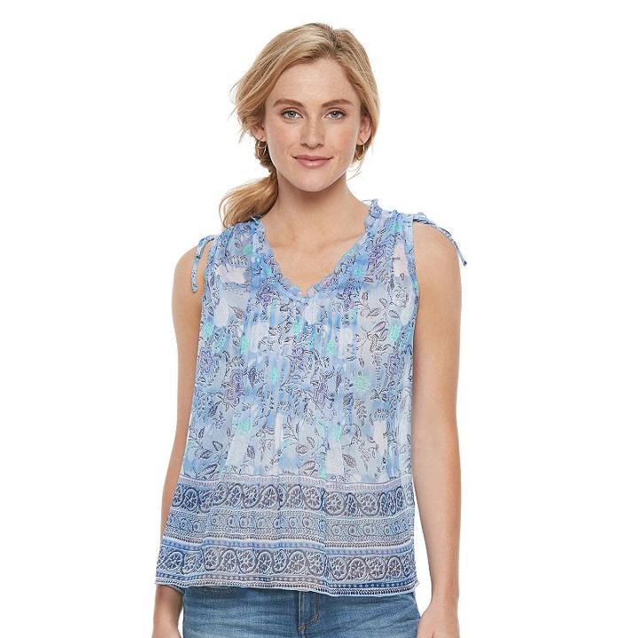 Women's Sonoma Goods For Life&trade; Print Pintuck Top, Size: Xl, Blue