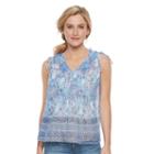 Women's Sonoma Goods For Life&trade; Print Pintuck Top, Size: Xl, Blue