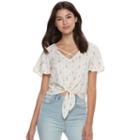 Juniors' Mudd&reg; Print Tie Front Top, Girl's, Size: Large, White Oth