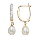 Diamond Fascination Freshwater Cultured Pearl 10k Gold Drop Earrings, Women's, Yellow