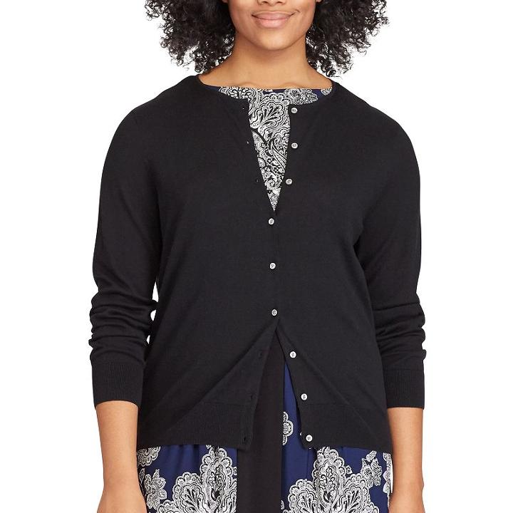 Plus Size Chaps Button-front Cardigan, Women's, Size: 3xl, Black