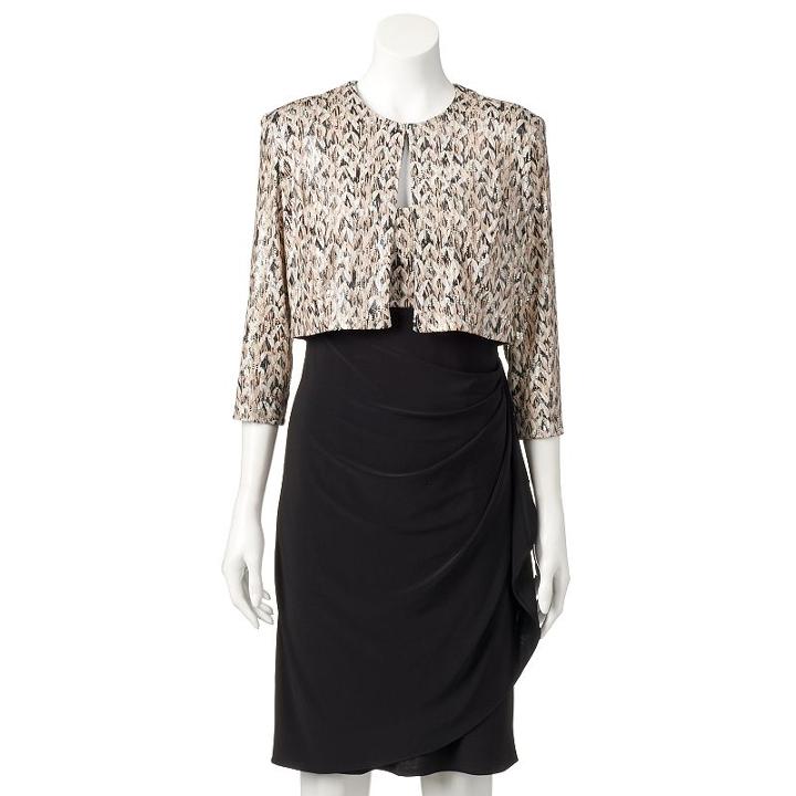 Women's Msk Foiled Dress & Jacket Set, Size: 10, Oxford