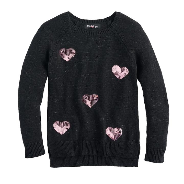 Girls 7-16 Sugar Rush Sequin Sweater, Size: Small, Black