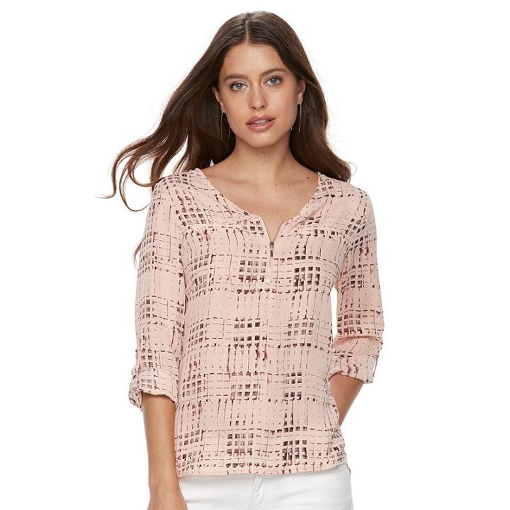 Petite Apt. 9&reg; Zip-front Blouse, Women's, Size: Xl Petite, Lt Orange