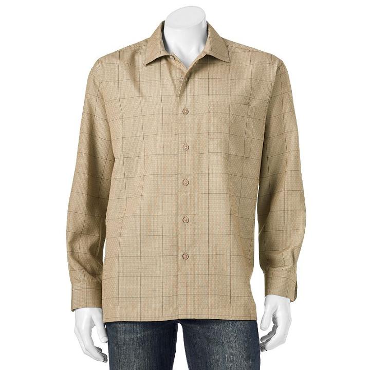 Big & Tall Batik Bay Grid Easy-care Casual Button-down Shirt, Men's, Size: L Tall, Natural
