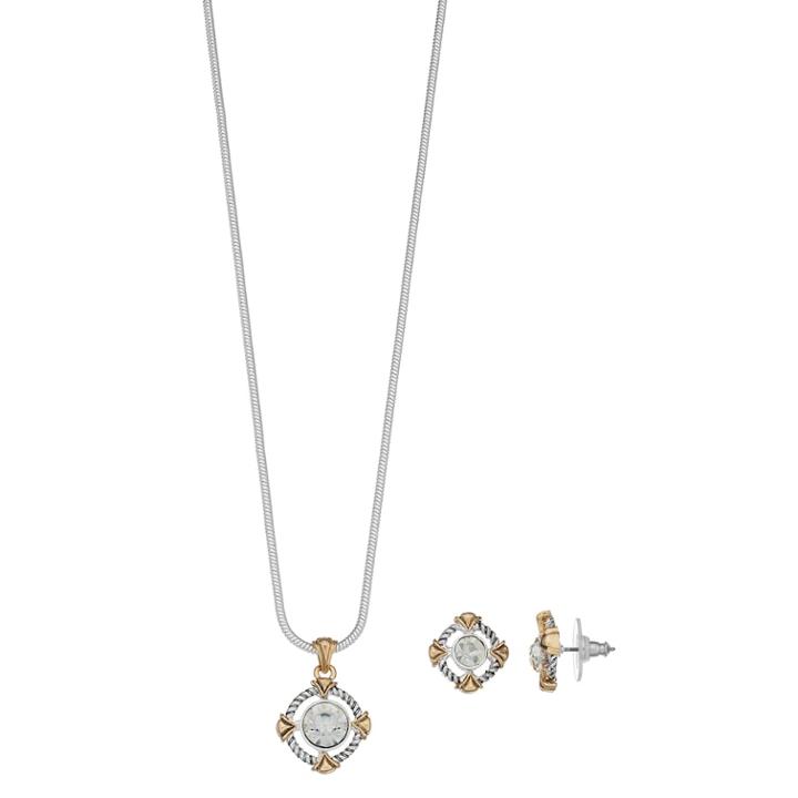 Napier Two Tone Simulated Crystal Pendant & Stud Earring Set, Women's, Multicolor