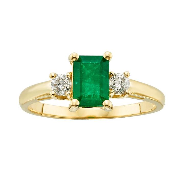 The Regal Collection 14k Gold Genuine Emerald And 1/5-ct. T.w. Igl Certified Diamond 3-stone Ring, Women's, Size: 8, Green