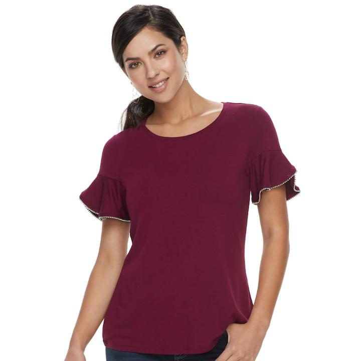 Women's Apt. 9&reg; Beaded Flutter Tee, Size: Xl, Dark Red