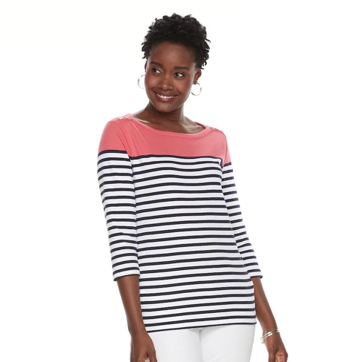 Women's Croft & Barrow&reg; Button-shoulder Boatneck Tee, Size: Small, Med Pink