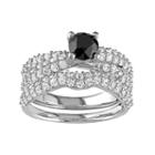 Sterling Silver 1 Carat T.w. Black Diamond & Lab-created White Sapphire Multirow Engagement Ring Set, Women's, Size: 8