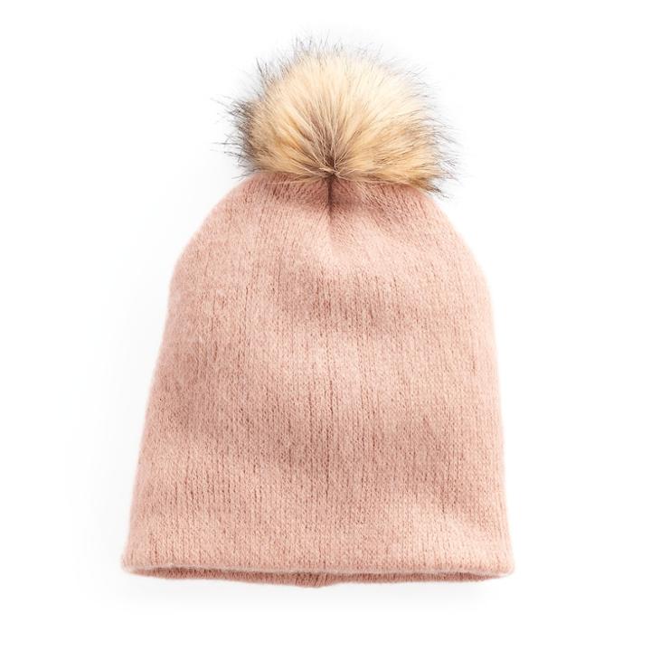 Women's Apt. 9&reg; Solid Brushed Knit Pom Pom Beanie, Light Red