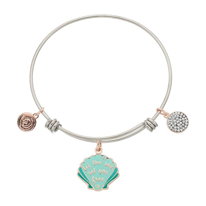Love This Life Set You Free Seashell Charm Bangle Bracelet, Women's, Silver