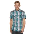 Men's Rock & Republic Plaid Woven Button-down Shirt, Size: Large, Turquoise/blue (turq/aqua)