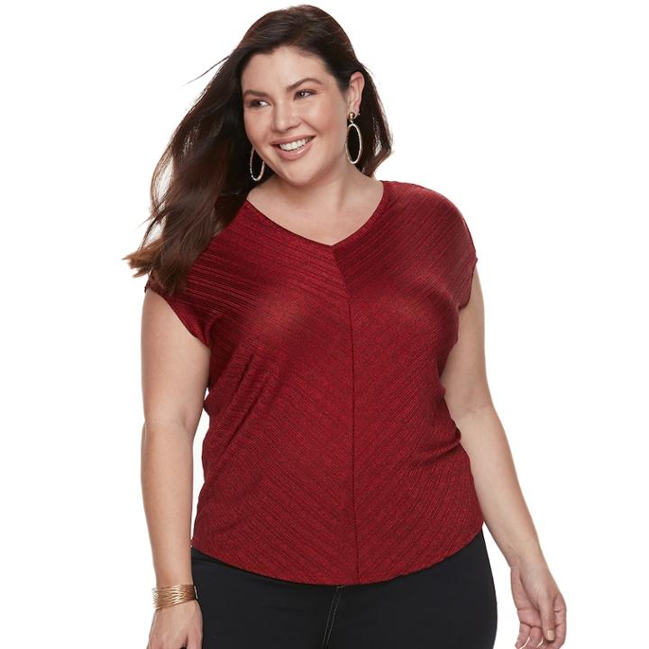 Plus Size Jennifer Lopez Dolman V-neck Tee, Women's, Size: 2xl, Med Red