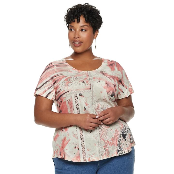 Plus Size World Unity Printed Top, Women's, Size: 3xl, Orange