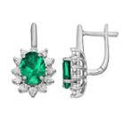 Sterling Silver Simulated Emerald & Diamond Accent Oval Starburst Drop Earrings, Women's, Green