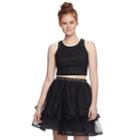 Juniors' My Michelle Tiered Skirt & Lace Top 2-piece Dress, Teens, Size: 9, Black