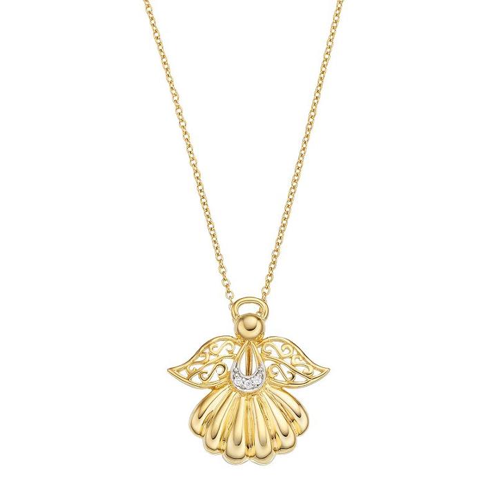 Sentimental Expressions 14k Gold Over Silver Cubic Zirconia Angel Of Rememberance Necklace, Women's, Size: 18, White