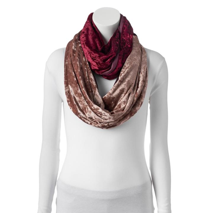 Apt 9&reg; Velvet Patchwork Infinity Scarf, Women's, Dark Red