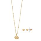Lc Lauren Conrad Seashell Pendant Necklace & Stud Earring Set, Women's, Gold