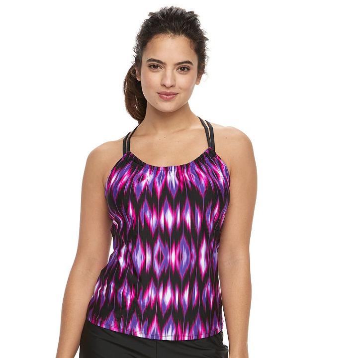 Women's N Printed Racerback Tankini Top, Size: Xxl, Black