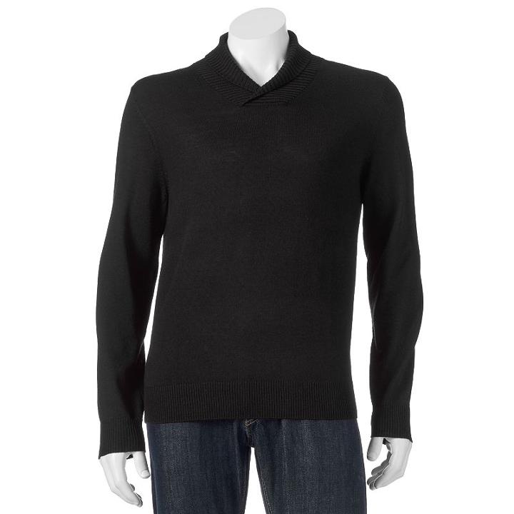 Men's Apt. 9&reg; Modern-fit Marled Merino Shawl-collar Sweater, Size: Medium, Black