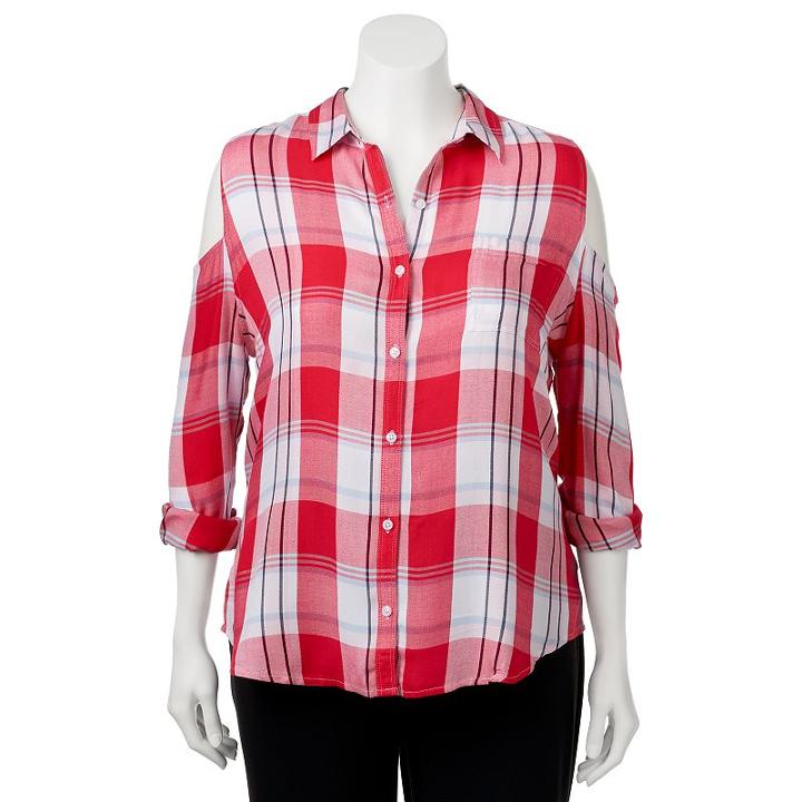 Juniors' Plus Size So&reg; Cold Shoulder Pleated Shirt, Girl's, Size: 1xl, Dark Pink